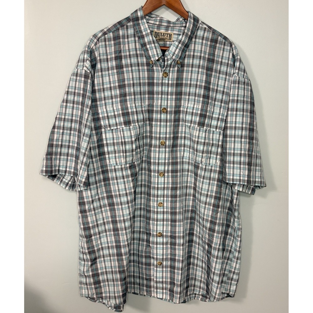 Duluth Trading Shirt Mens 2XL Tall Blue Green Plaid Button Up Performance